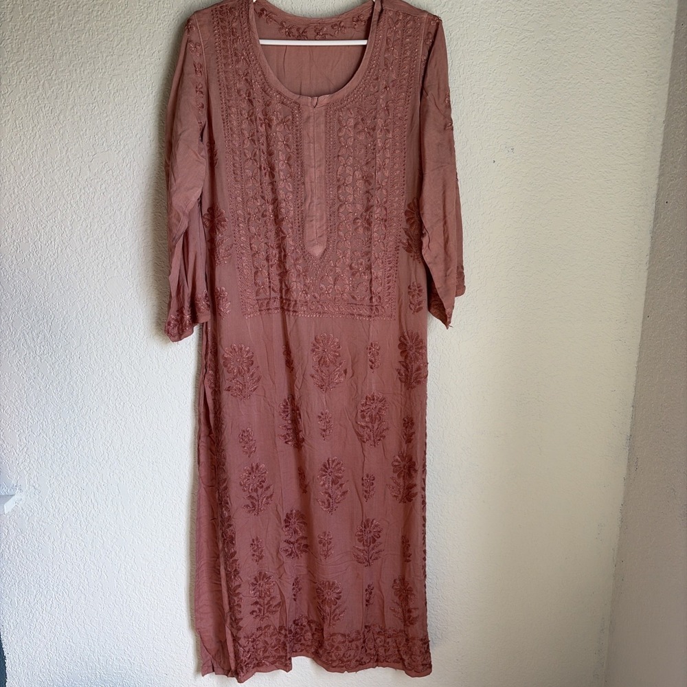 Women's Kaftan Beach Embroidered Bohemian Dusty Rose Beach Vacay Dress Small